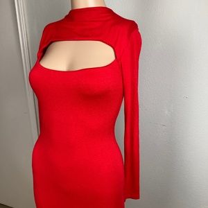 NWOT Naked Wardrobe Sexy Red Long Sleeve Cutout Mini Dress with Cut Out Size S